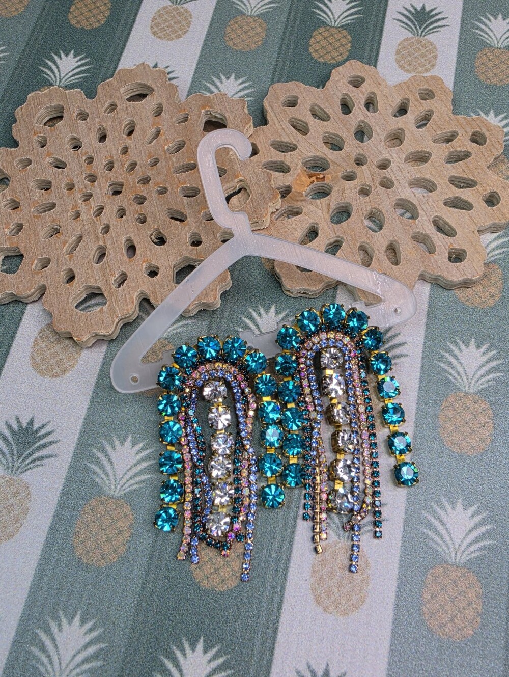 Feed Me Gems Crystal Cascade Drop Earrings - Teal & Gold